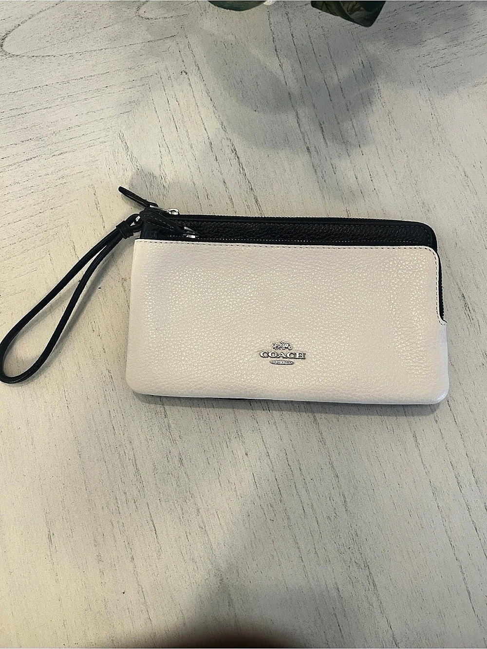 Coach Double Zip Wallet Two-Tone Wristlet in White & Black